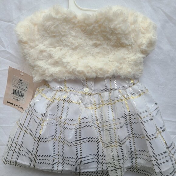 MIA AND MIMI Special Occasion NEWBORN Dress Tulle Lined Ivory, White, Gold - Picture 2 of 6